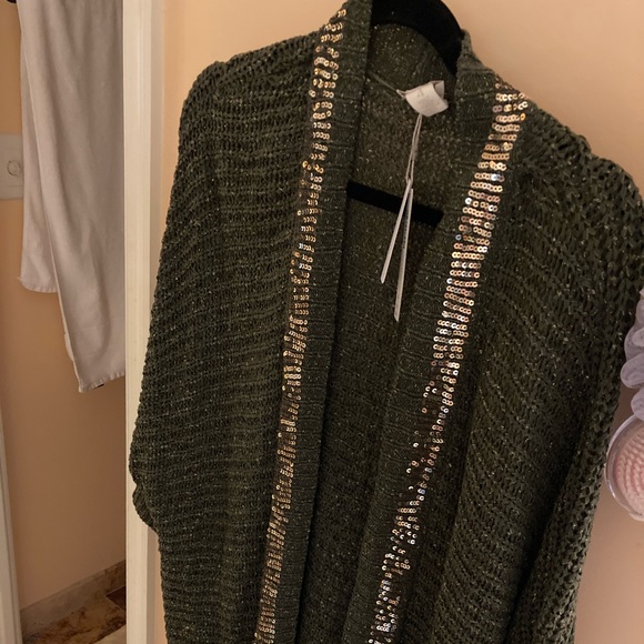 Chico’s Olive Green Embellished Longer Cardigan - Picture 6 of 6